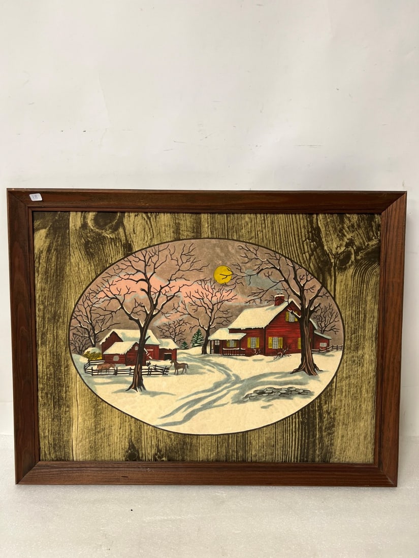 Oil on Canvas, Winter Scene: 20 1/2"H x 26 1/2"W. Moonlit winter scene