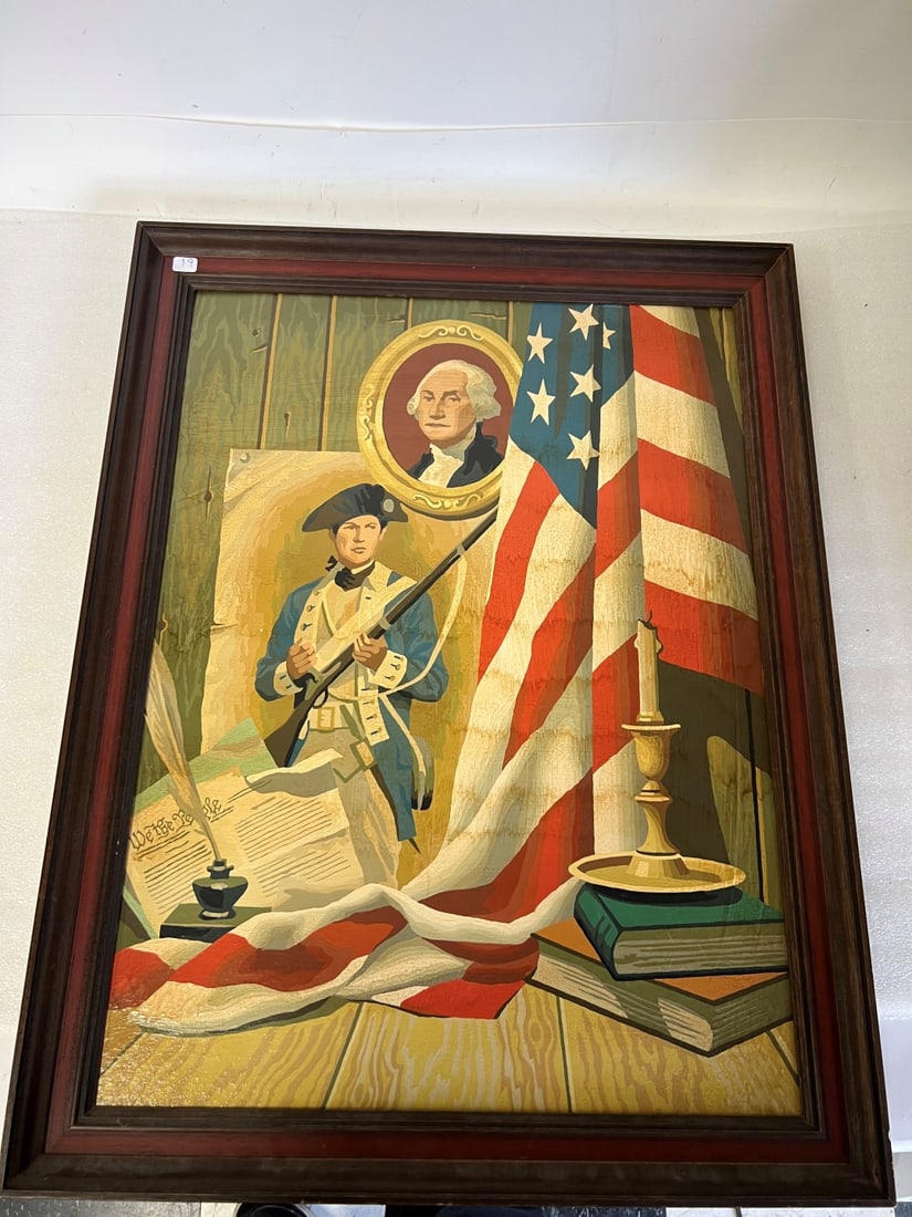 Oil on Board. Patriotic.: With George Washington Dted at back Looks like June 20 1974 but could be June 20 1924. 27"H x 21