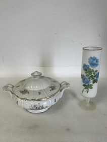 Fine Bohemian China Compote Maria Pattern and a Hand Painted Vase