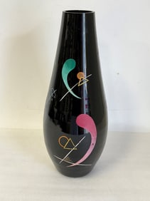 20thC. German Mid-Century Modern Painted and Etched Glass Vase