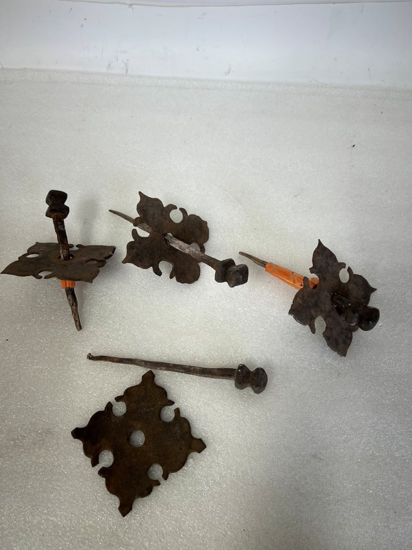 Ancient Iron Hardware (4): Four pcs. in the lot. 5 1/2"L Attachment spike and 3" x 3" outer part