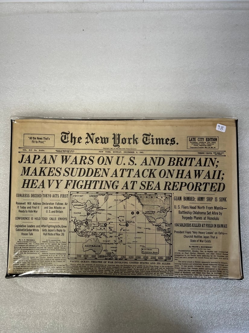50th Anniversary WWII Newspaper 1941: As pictured Dec 8 1941