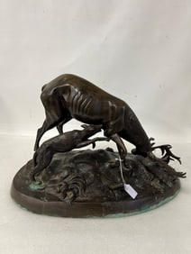 19th C. Bronze. Elk and Wolves.