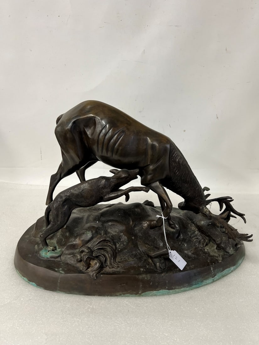 19th C. Bronze. Elk and Wolves. (1 of 3)