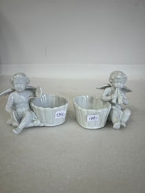 Vintage White Ceramic Dishes w/ Winged Cherub(2)