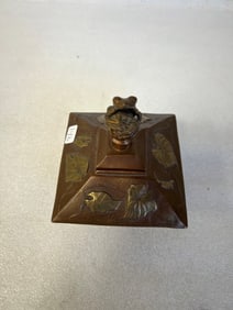 Arts and Crafts Bronze Figural Inkwell Sgd.