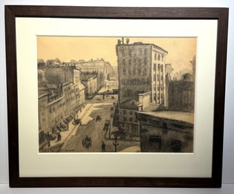 Colin Campbell Cooper; 20thC. American Charcoal New York City Street Signed