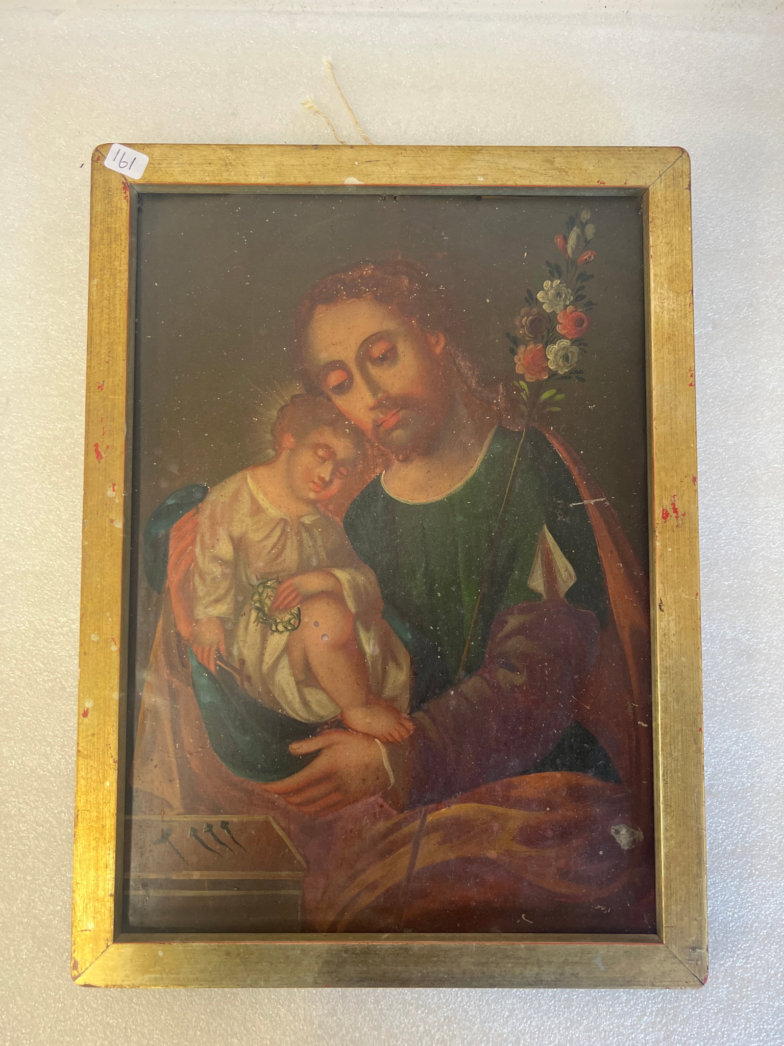 Oil on Tin. Religioius 18th-19th C,: Framed 15 1/2" H by 11 1/2" W