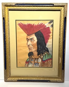 George Catlin(attributed to); American Western Watercolor Indian Chief