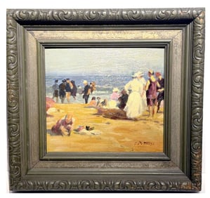 Edward Potthast; Important American Oil Playing in the Surf Signed