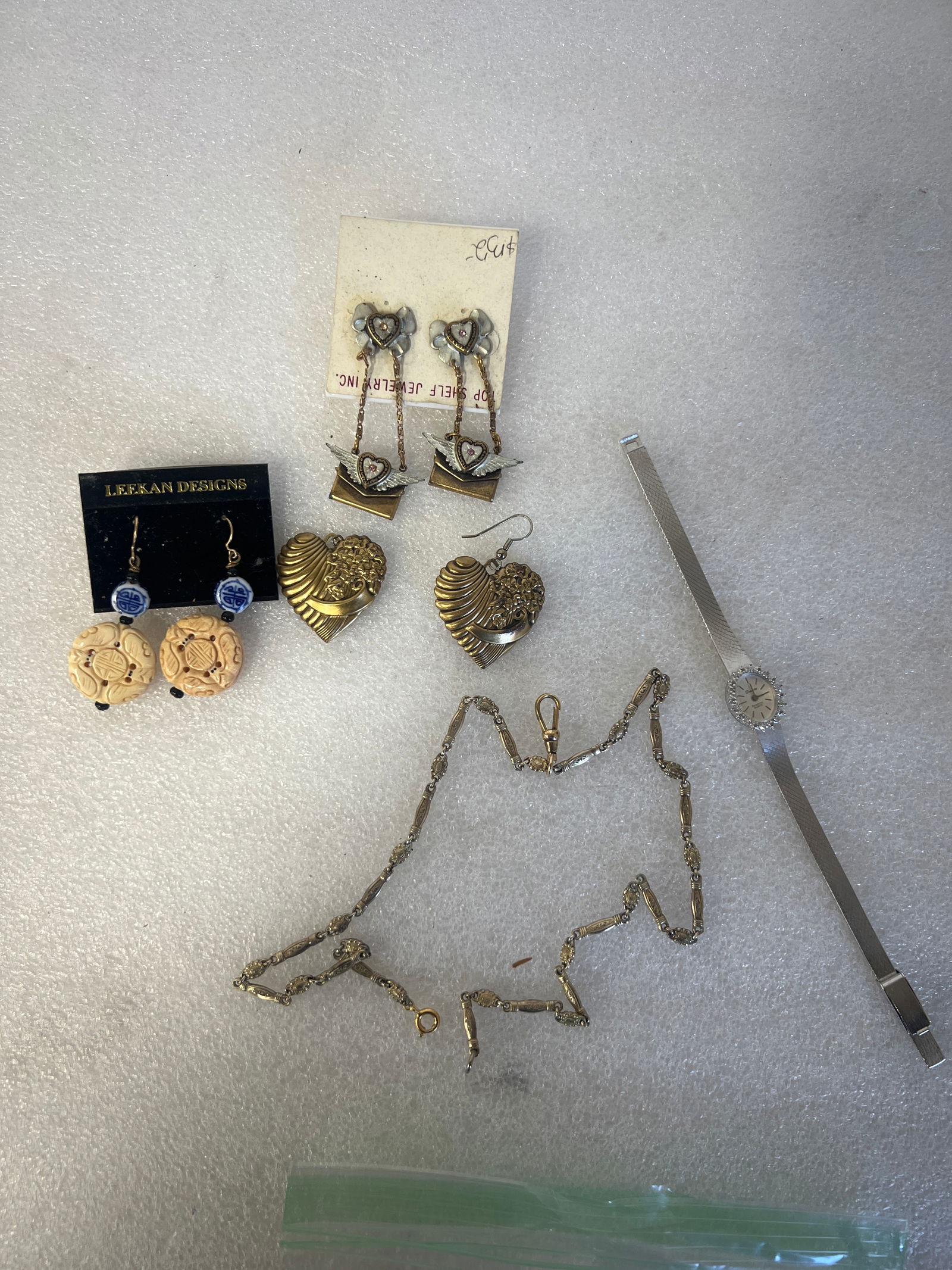 Antique Costme Jewelry Lot. (4): Three prs. of earrings for pierced; a ladies watch marked Deauville Armitron . Five items in the lot