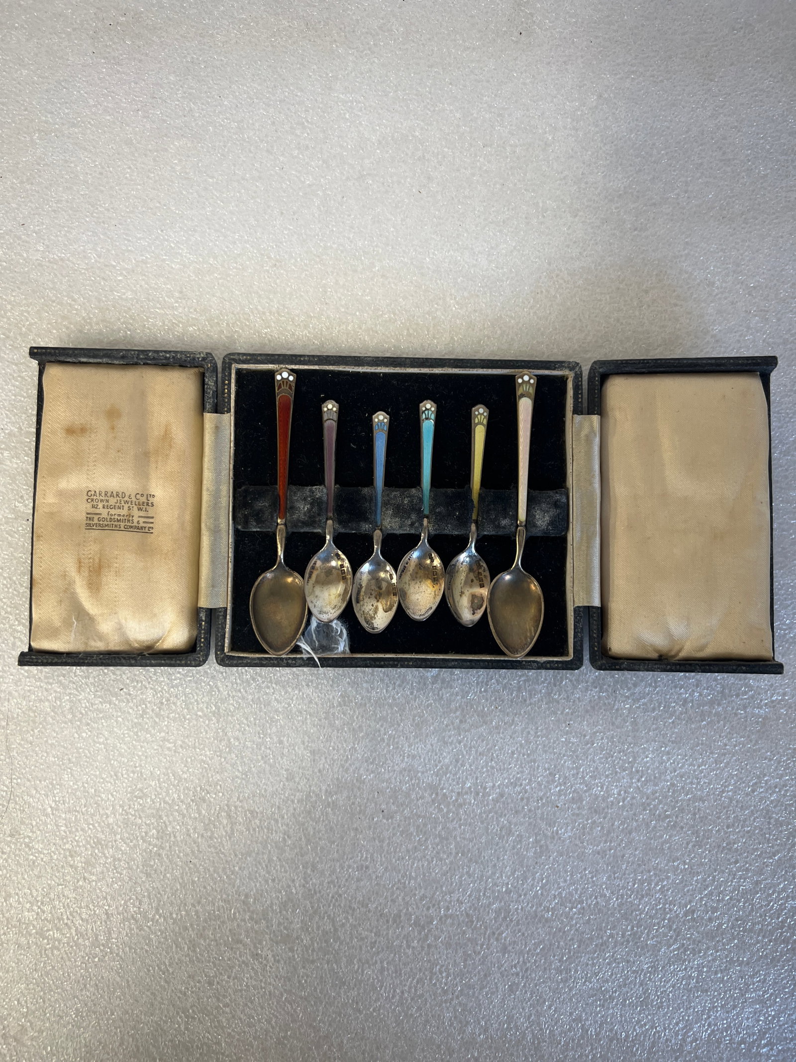 Sterling demi/tasse spoons (6): Garrard Crown Jewellers Orig. Box