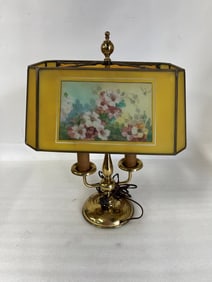 Antique Table Lamp Painted Glass Shade.