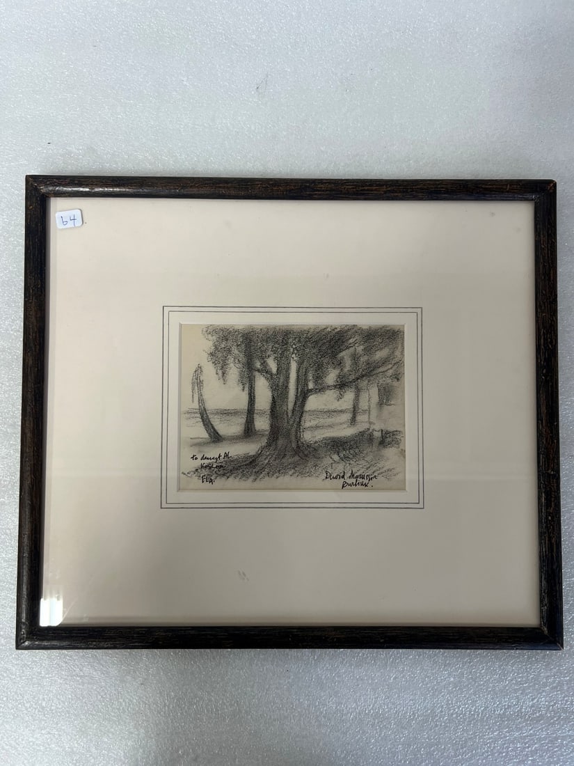 David Davidovich Burliuk Pencil Sgd.: (Russian 1882-1967) Pencil signed and dedicated, charcoal landscape drawing on paper , professionally matted and framed. 13 1/2" H by 15 1/2" W
