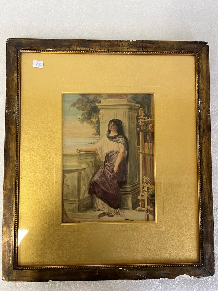 Watercolor, Classical Scene: Matted and Framed. Knicks in frame as pictured 17"H x 15"W