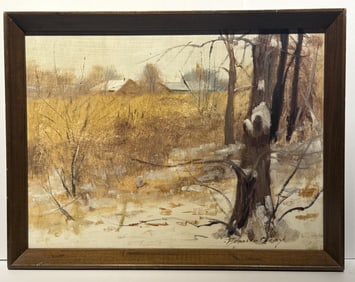 Bernard Corey; 20thC. American Impressionist Oil Farm in Winter Signed