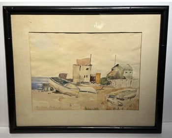 Fairfield Porter; 20thC. American Modernist Watercolor Coastal Village Signed
