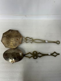 Antique Brass Fireplace Tools (2)