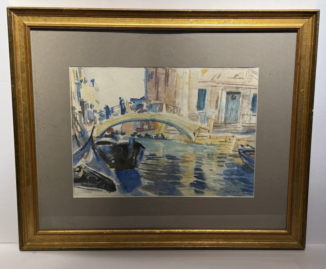 John Singer Sargent; American Watercolor Venetian Canal Signed (1 of 5)