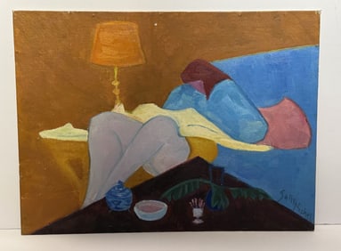 Sally Michel; Oil Interior with Woman Sgd