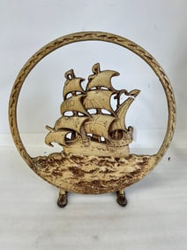 Polychromed Brass Ship Plaque