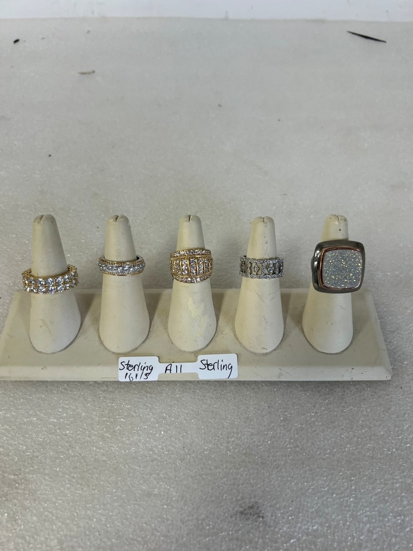 Five Best Quality Sterling Silver Rings: Ring Holder Not in Lot.