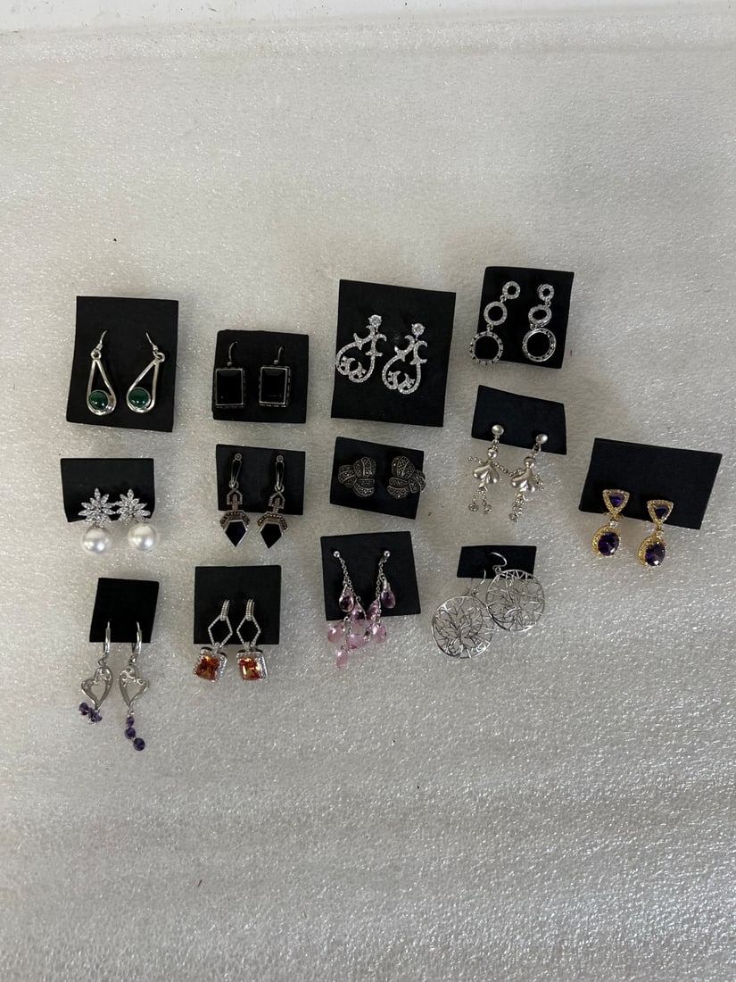 Sterling Silver Earrings 13 Pr.: All for pierced. As pictured.