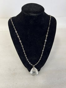 Rock Crystal Pendant on Long Sterling Chain