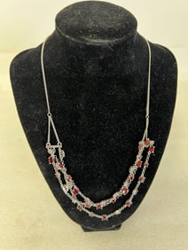 Garnet and Sterling Silver Necklace.