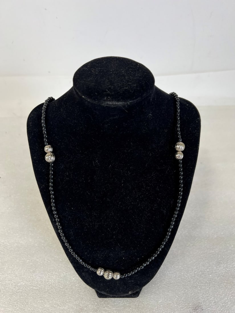 Sterling Silver and Onyx Necklace: 16"L ( each side)