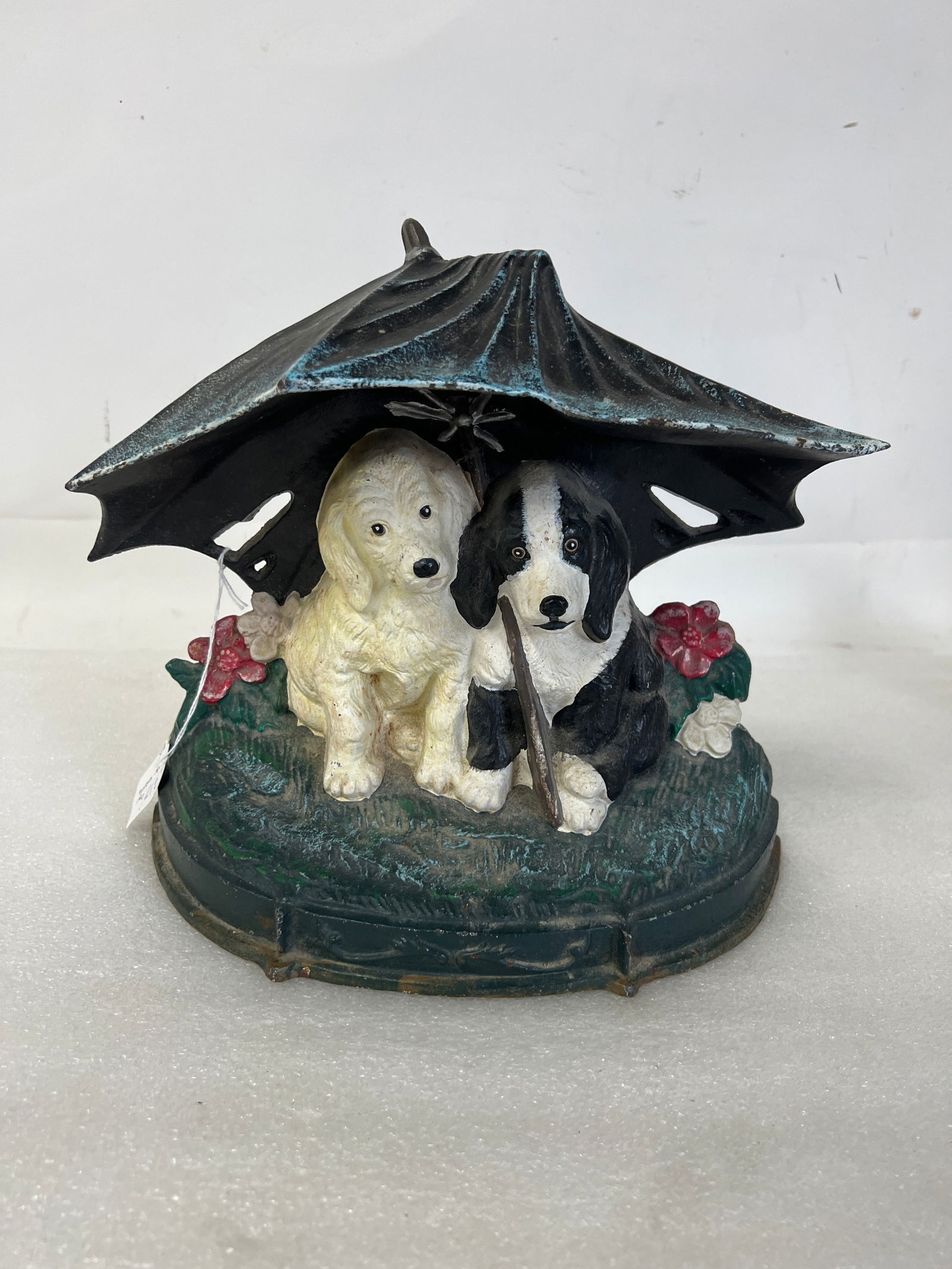 Cast Iron Dogs Under Umbrella: 10" H by 10 1/2" W