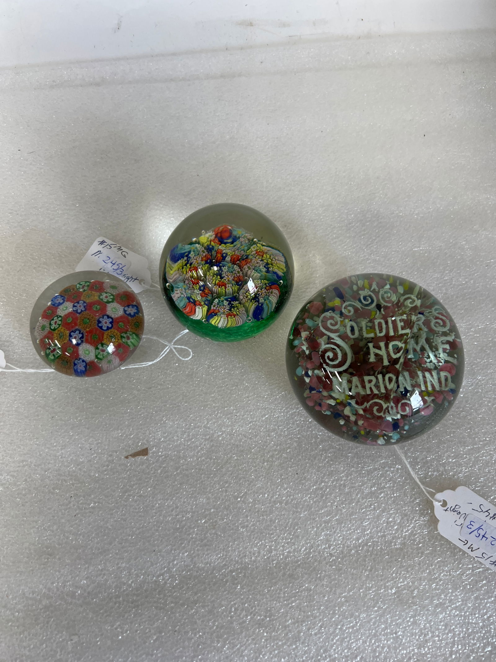 Millefiori Paperweights 3): Largest 3 1/2" W Smallest 2 1/2" W