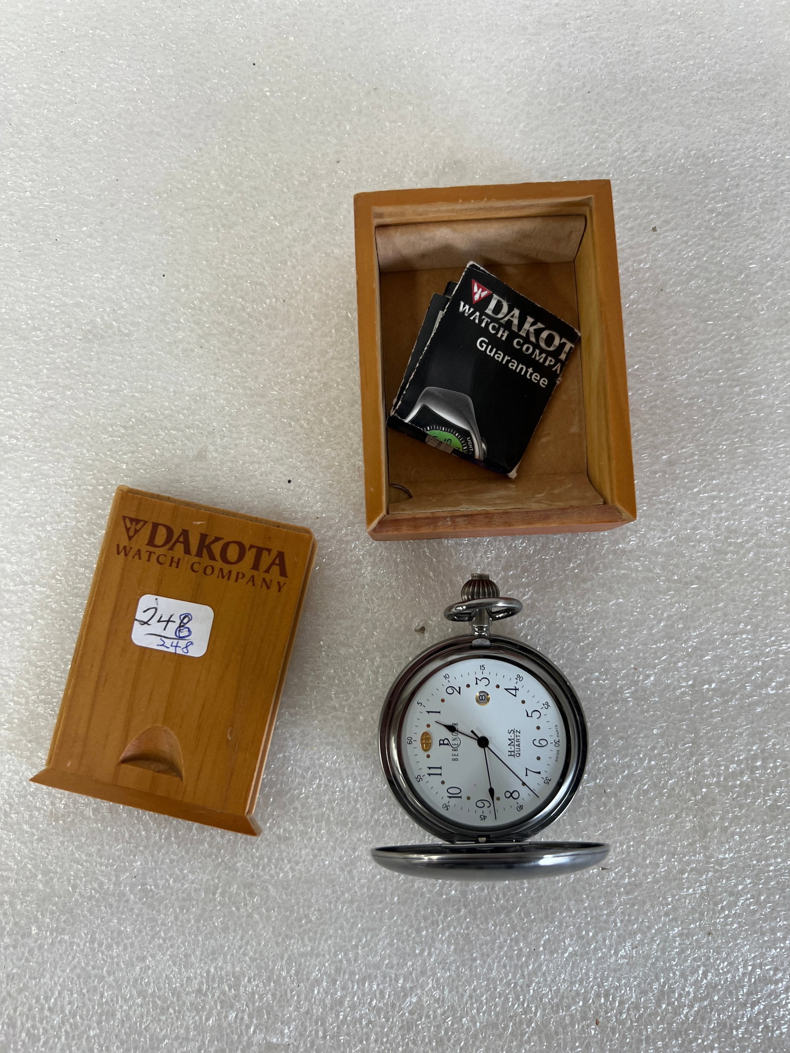 Dakota Watch Co Hunting Case Pocket Watch: H M S Quartz. Berenger. In original wooden box with original instructional booklet