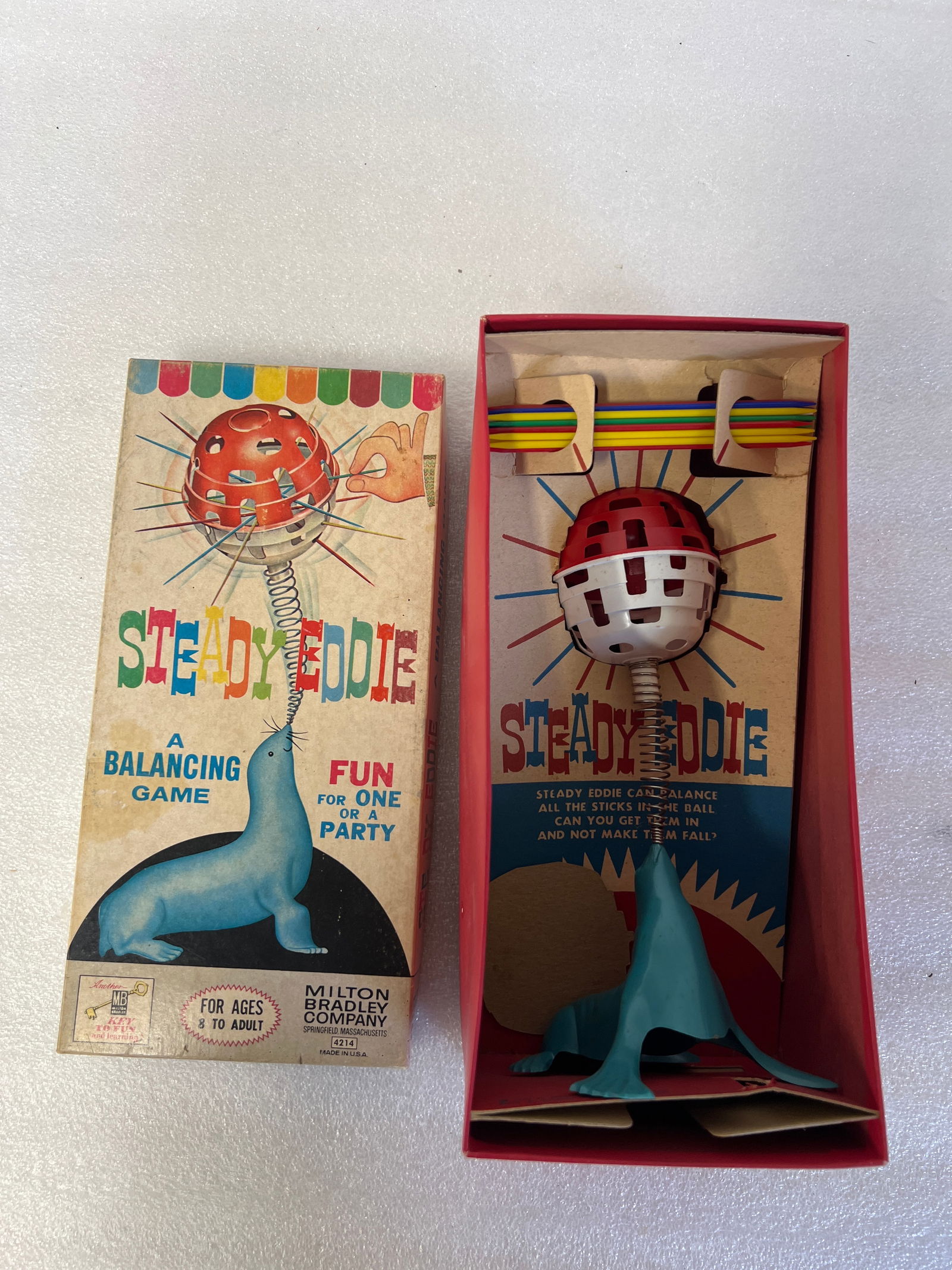 Milton Bradley "Steady Eagle" Game: This is a Balancing game 1960's. Both game and Box 11" x 5 1/4"
