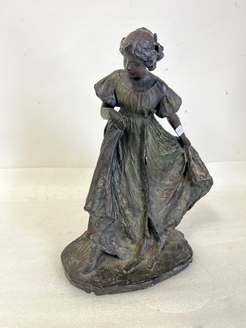 Bessie Potter Vonnoh Bronzed Statue of Dancing Girl: Signed and marked at the back on the base. 14.75"H by 10.75"W