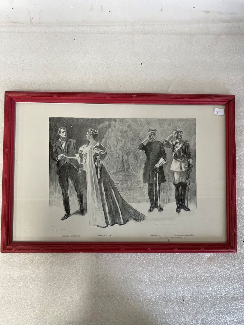 Illustration Print by Charles Gibson "Rudolph Rassendyll, Princess Flavia, Colonel Sapt, Lieutenant (1 of 3)