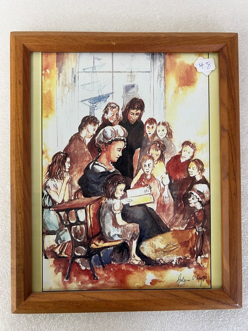Helen O'Keeffe Watercolor Sgd: Mother reading to children