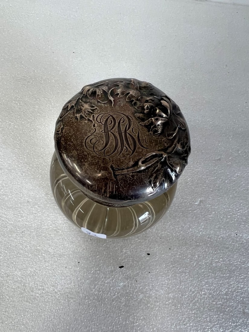 Antique Cut Glass Inkwell With Sterling Silver Lid (1 of 1)