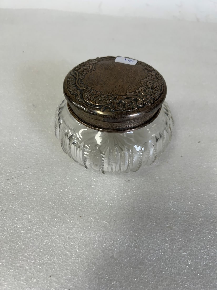 Vintage Cut Glass Dresser Jar with Sterling Silver Lif (1 of 1)