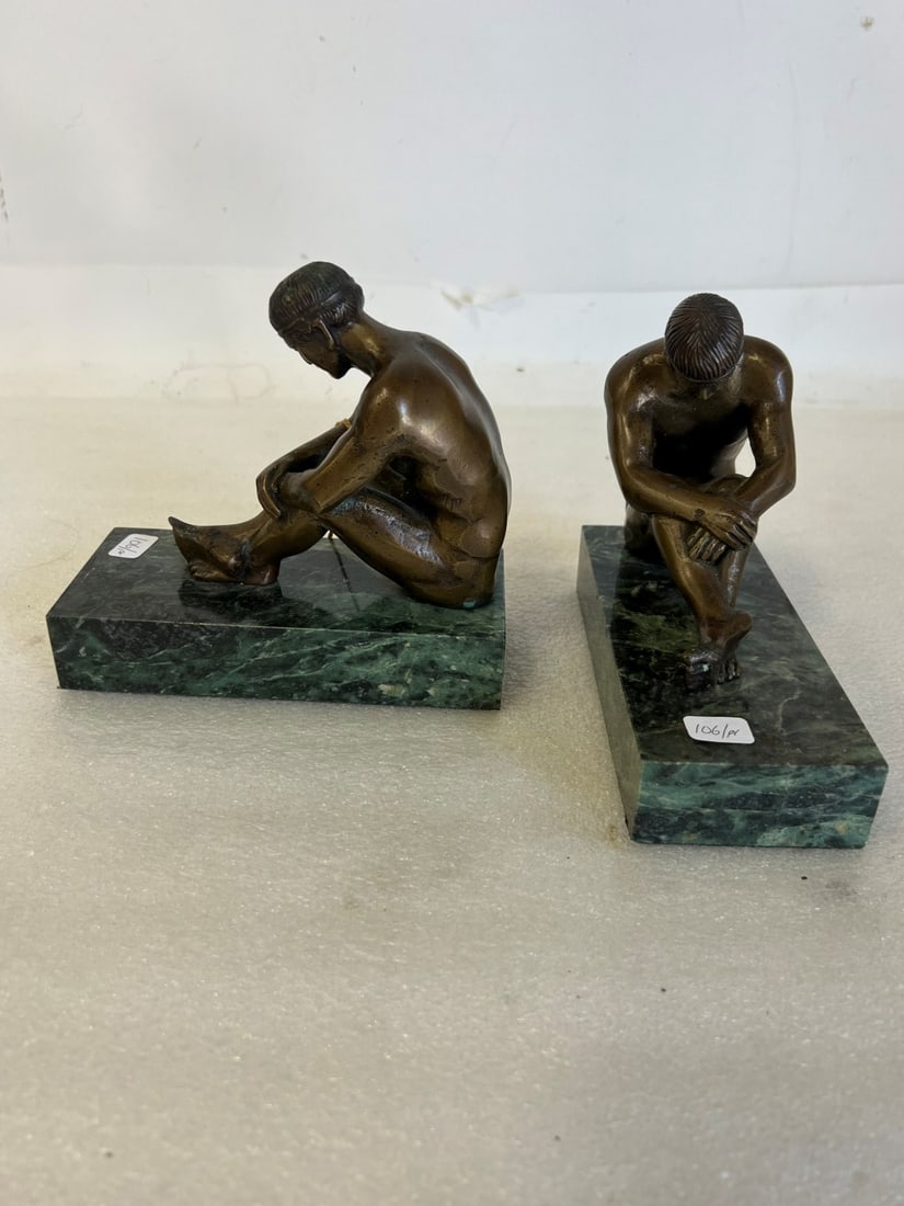 Pr. Art Deco Bronze and Marble Bookends (1 of 1)