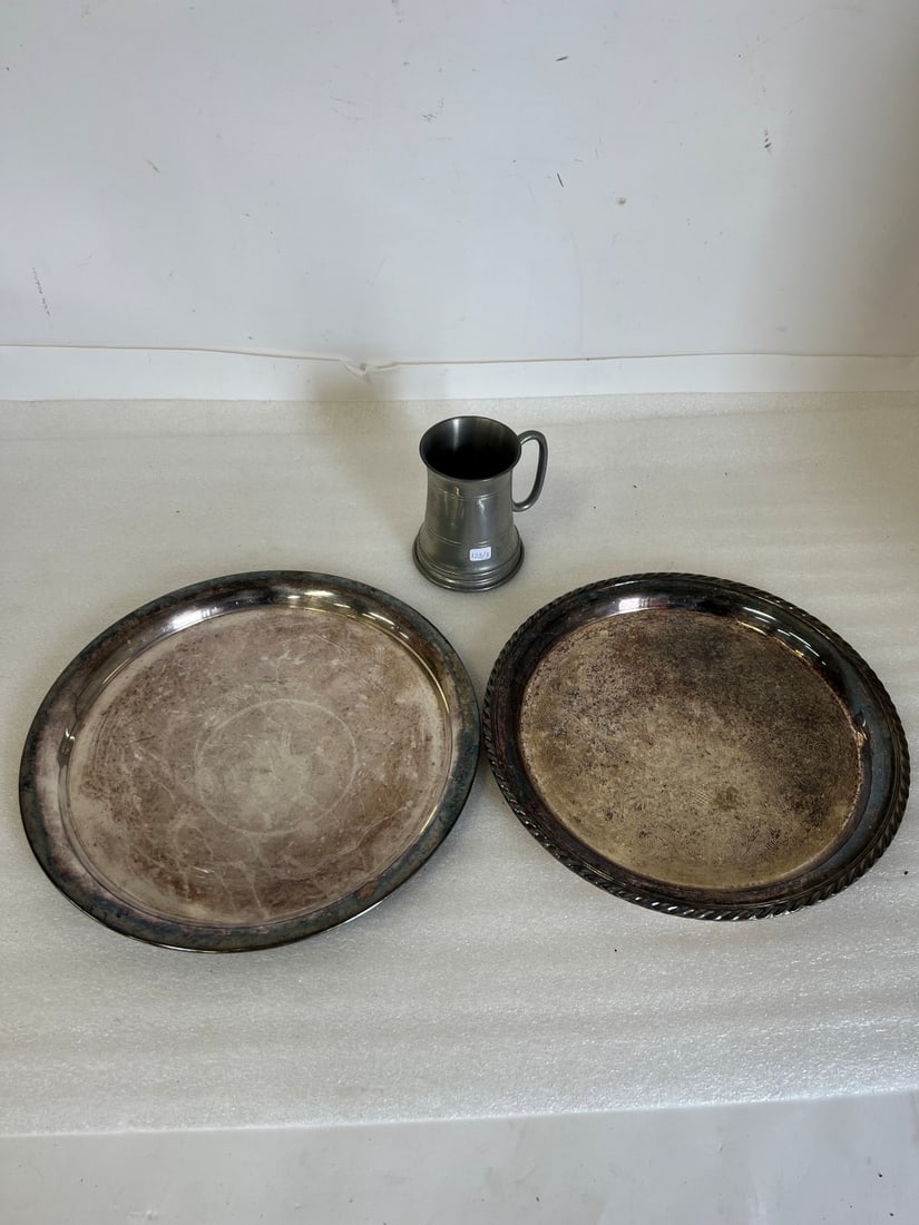 Antique Pewter Mug and Silver Plated plates (3) (1 of 3)