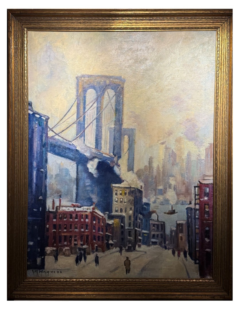 Guy C. Wiggins; Highly Important American Oil - Brooklyn Bridge in Winter Signed (1 of 8)