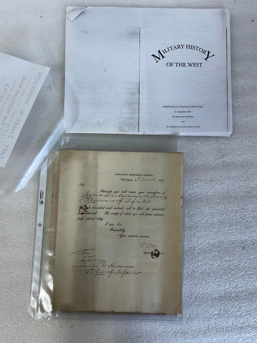 1833-1843 Original Notices of Commissions to Rank of Captain: Capt. James W. Anderson one of 12, 876 Americans who were killed in the Mexican War. One of 82 regular U. S.Army officers killed in battle His 4 original notices of commissions to rank of captain,