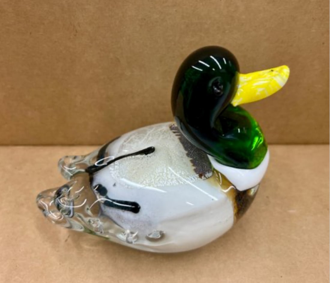 Art Glass Hand Blown Murano Mallard Duck Paperweight (1 of 4)