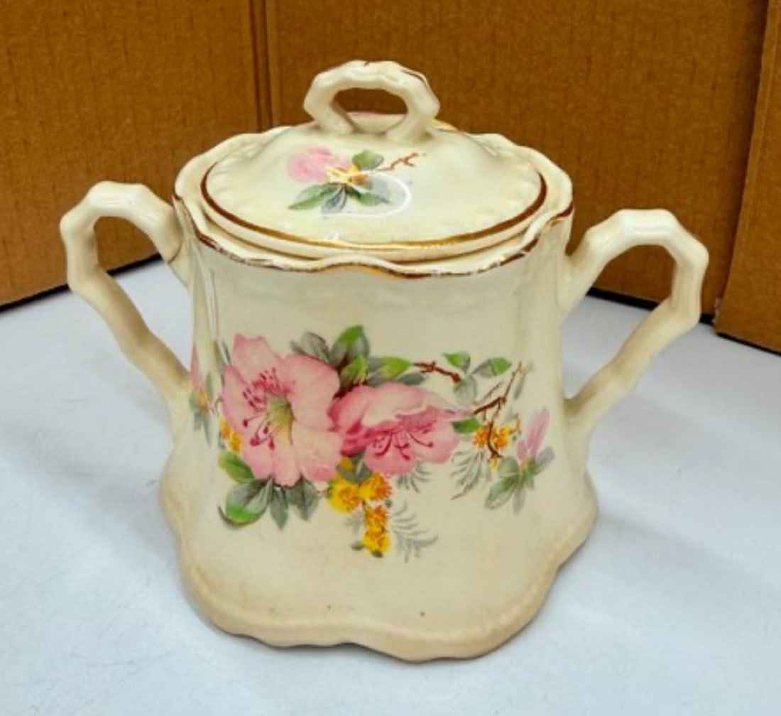 Vintage Crooksville China Co. Sugar Bowl With Lid: marked at the underside. 4.25"H by 5.25"W