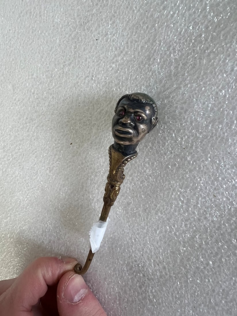 Figural "Blsck Face" and Agate Button Hook.: Antique . 4 1/4"L