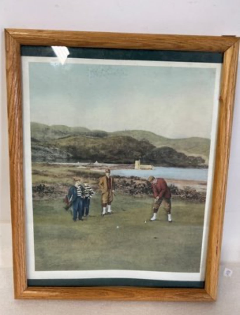 Antique Golfing Print Framed: 15 1 /2"x 12 1/2"