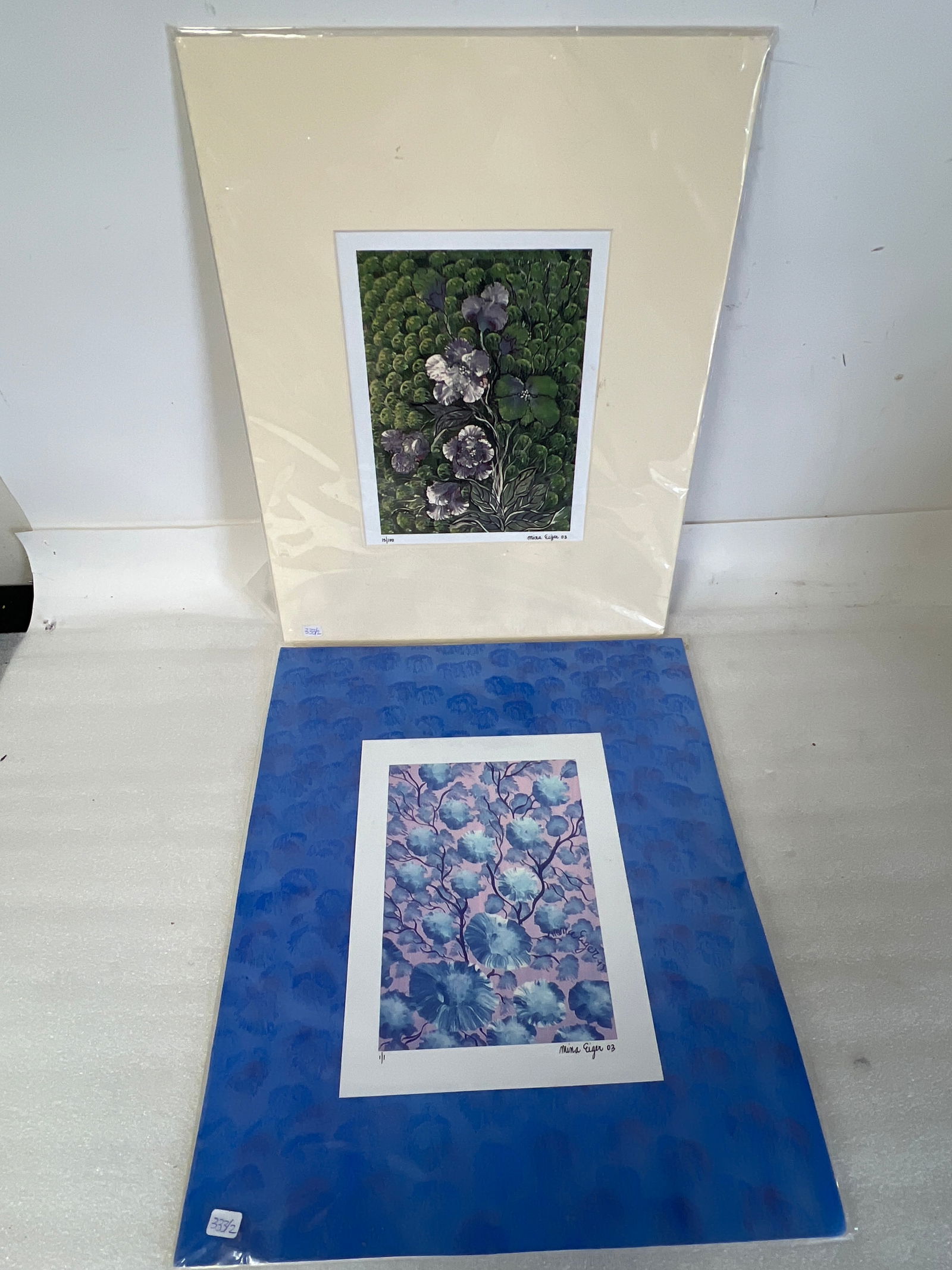 Ltd Edition Lithographs. Eiger (2): Ltd. Ed. Lithograph "Blossom" Numbered 13/100 and Signed Mina Eiger. Dated 03 Matted Certificate of Authenticity at the reverse.The second is numbered 1/1 an sgd. and certificate at the back as well.
