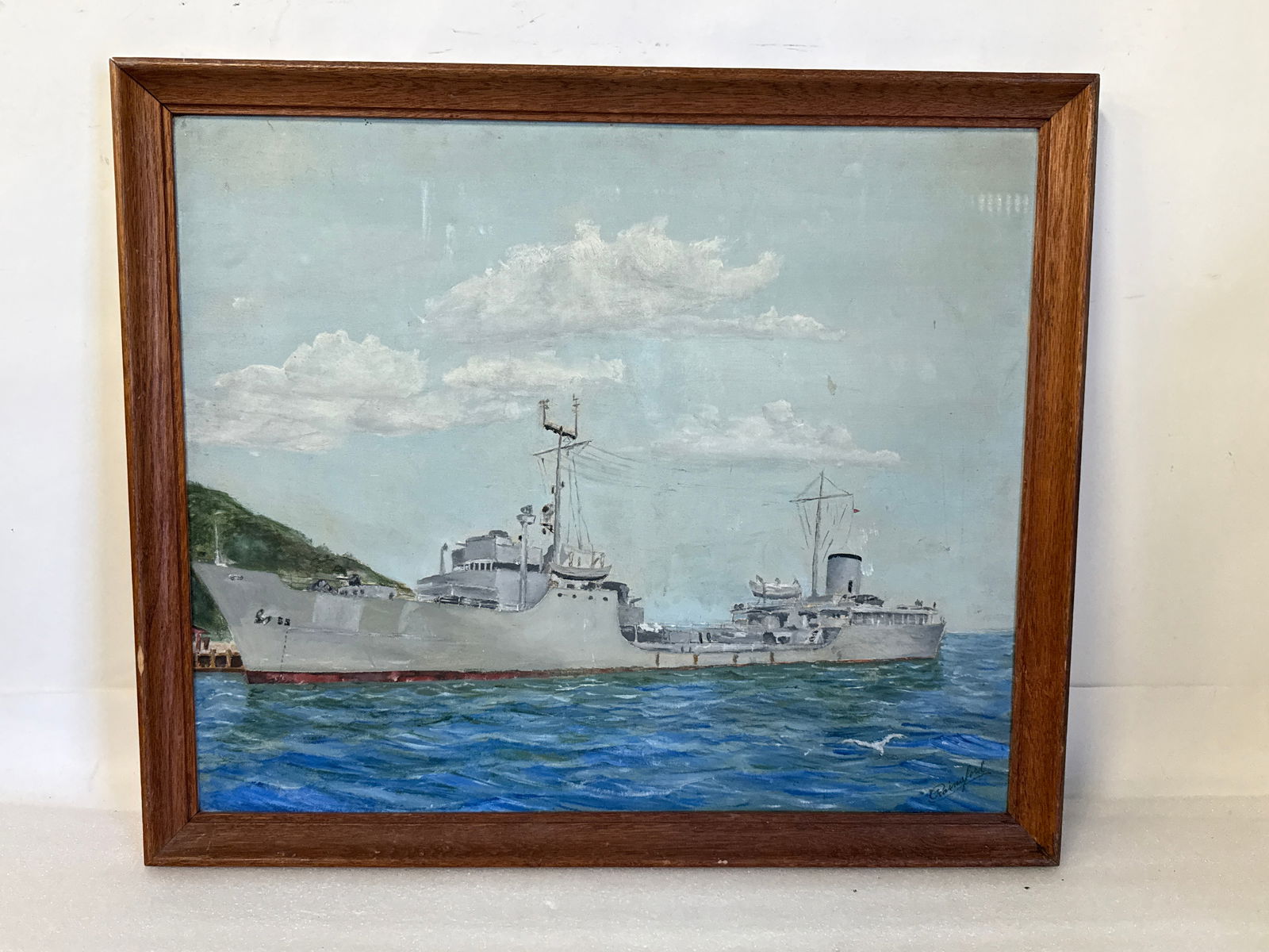 Rainsford; American Oil. Battleship in Port Signed: Oil on board. Battleship in Port. Signed lower right; 20in. X 24in.(image), 22in. X 26in.(framed)