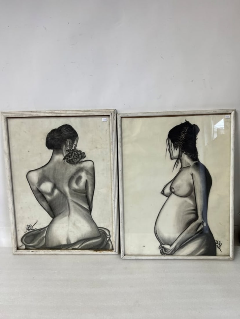 Nude Charcoal Drawings (2): One Sgd lower left and the other sgd lower right. 26" H by 20" W